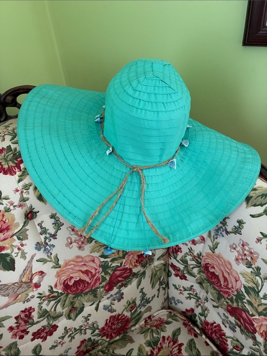 Accessories - Women’s Turquoise Wide-Brim Sun Hat with Twine Accent
